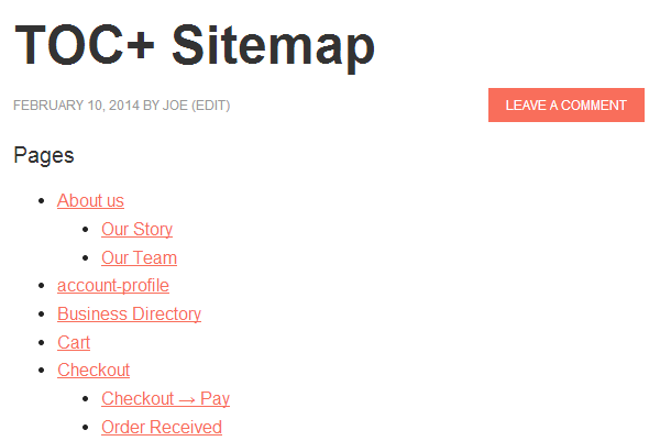 Table of Contents Sitemap