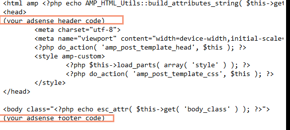 AdSense header and footer code